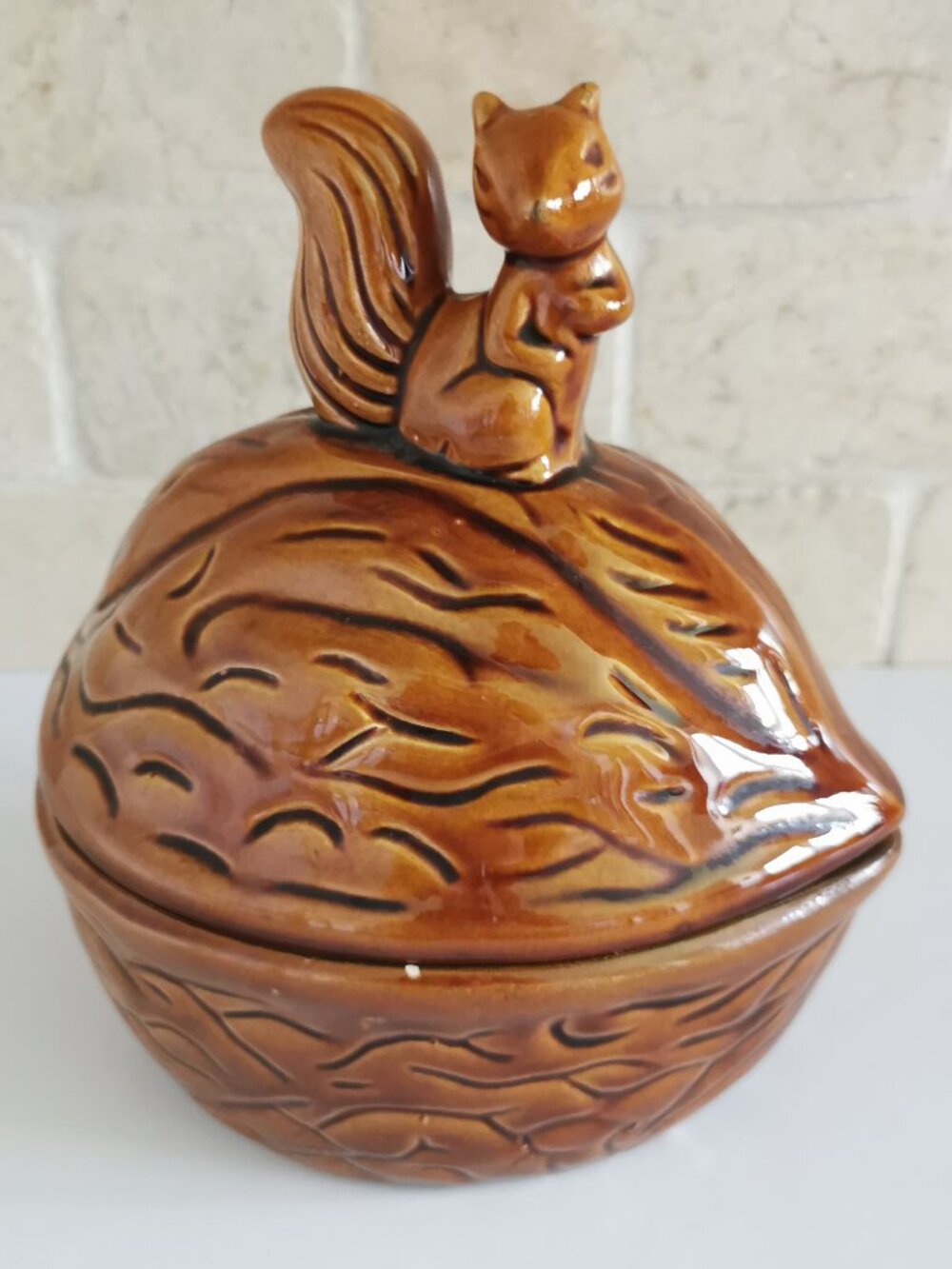 Squirrel Nut Dish Vintage Walnut Ceramic Candy Bowl Whimsy Cute Decor Cottagecor
